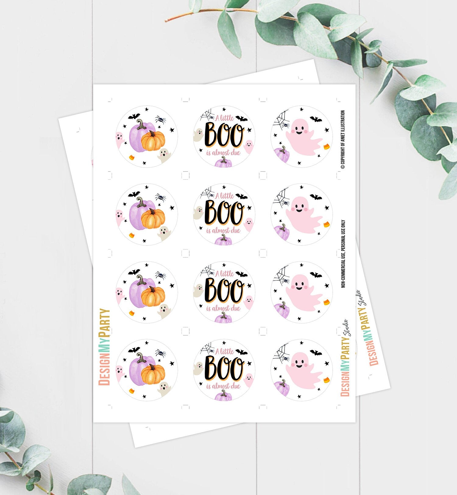 Little Boo Baby Shower Cupcake Toppers Favor Tags Halloween Baby Shower Ghost Party Lavender Pink Girl Digital Download Printable 0418