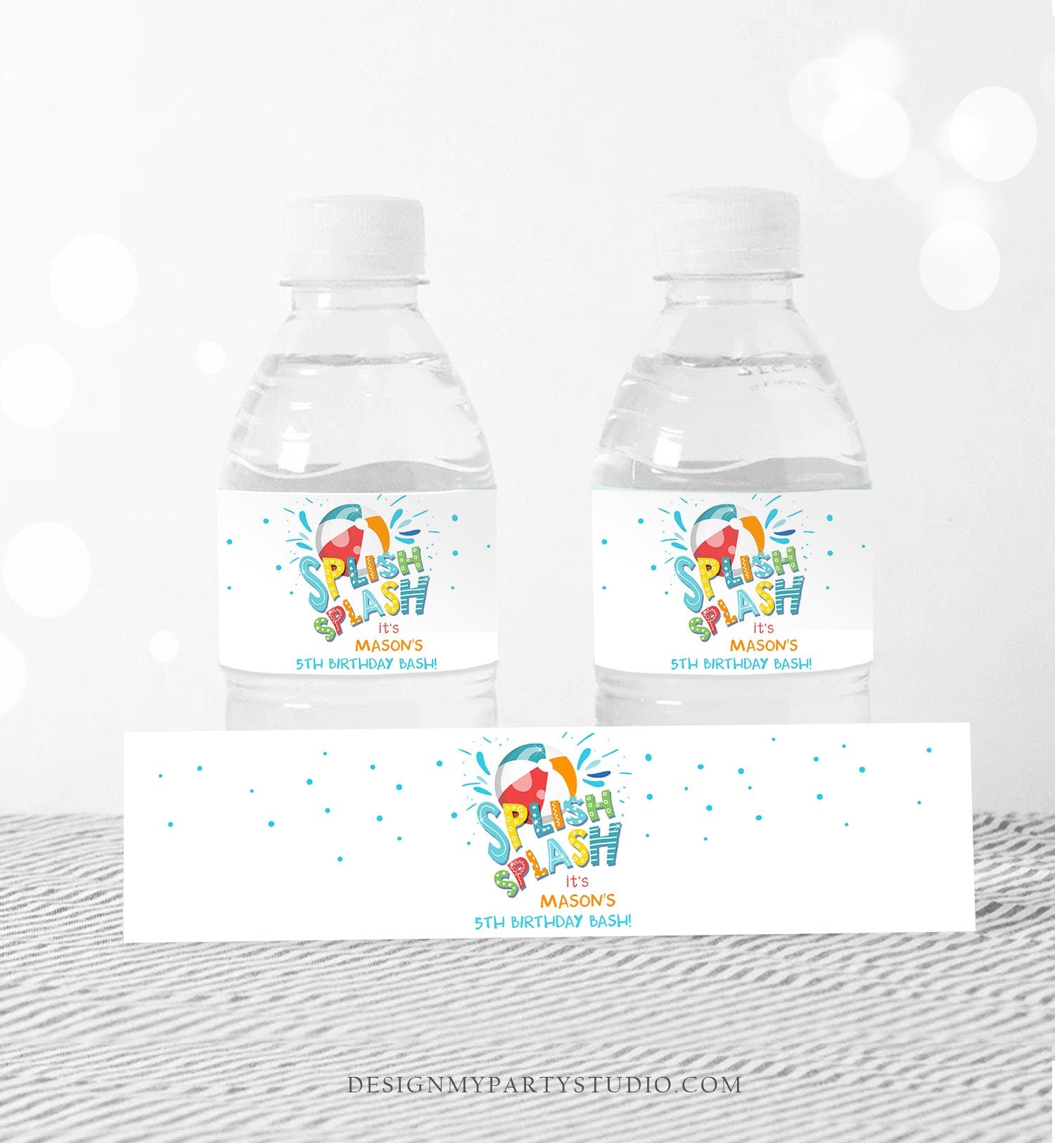 Editable Pool Party Water Bottle Labels Splish Splash Birthday Party Decor Pool Party Beach Ball Bash Download Printable Template Corjl 0169