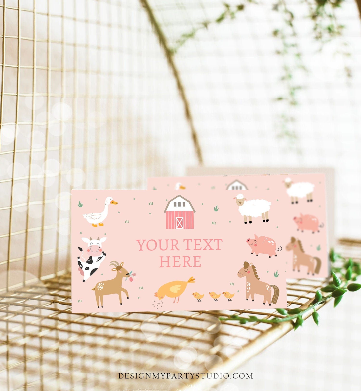 Editable Farm Animals Food Labels Barnyard Birthday Food Cards Tent Card Girl Pink Farm Cow Buffet Label Tent Card Template Corjl 0436