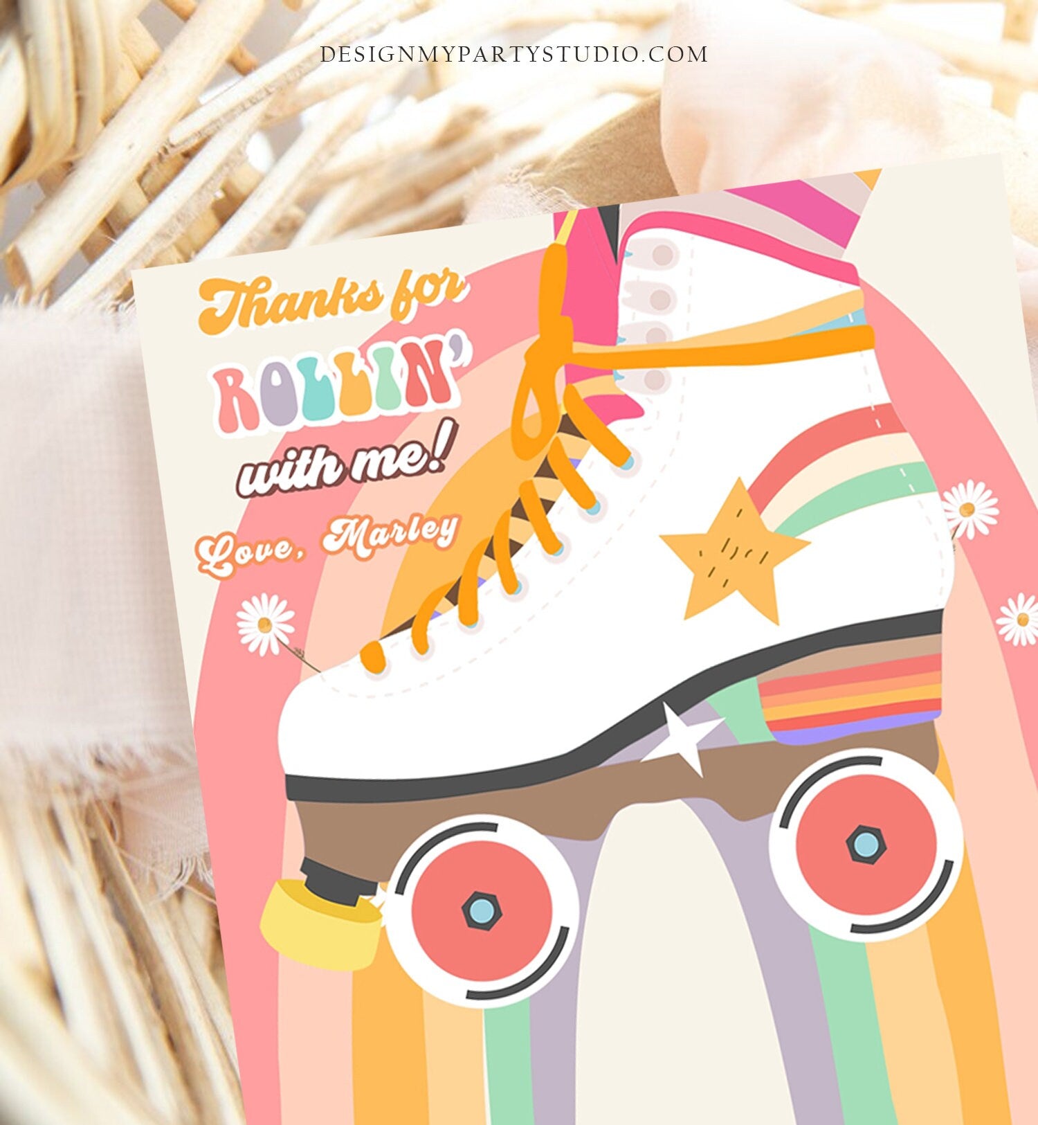 Editable Skate Treat Bag Inserts Retro Skate Birthday Party Favors Donuts Cookies Skating 70's Roller Rink Printable Corjl Template 0435