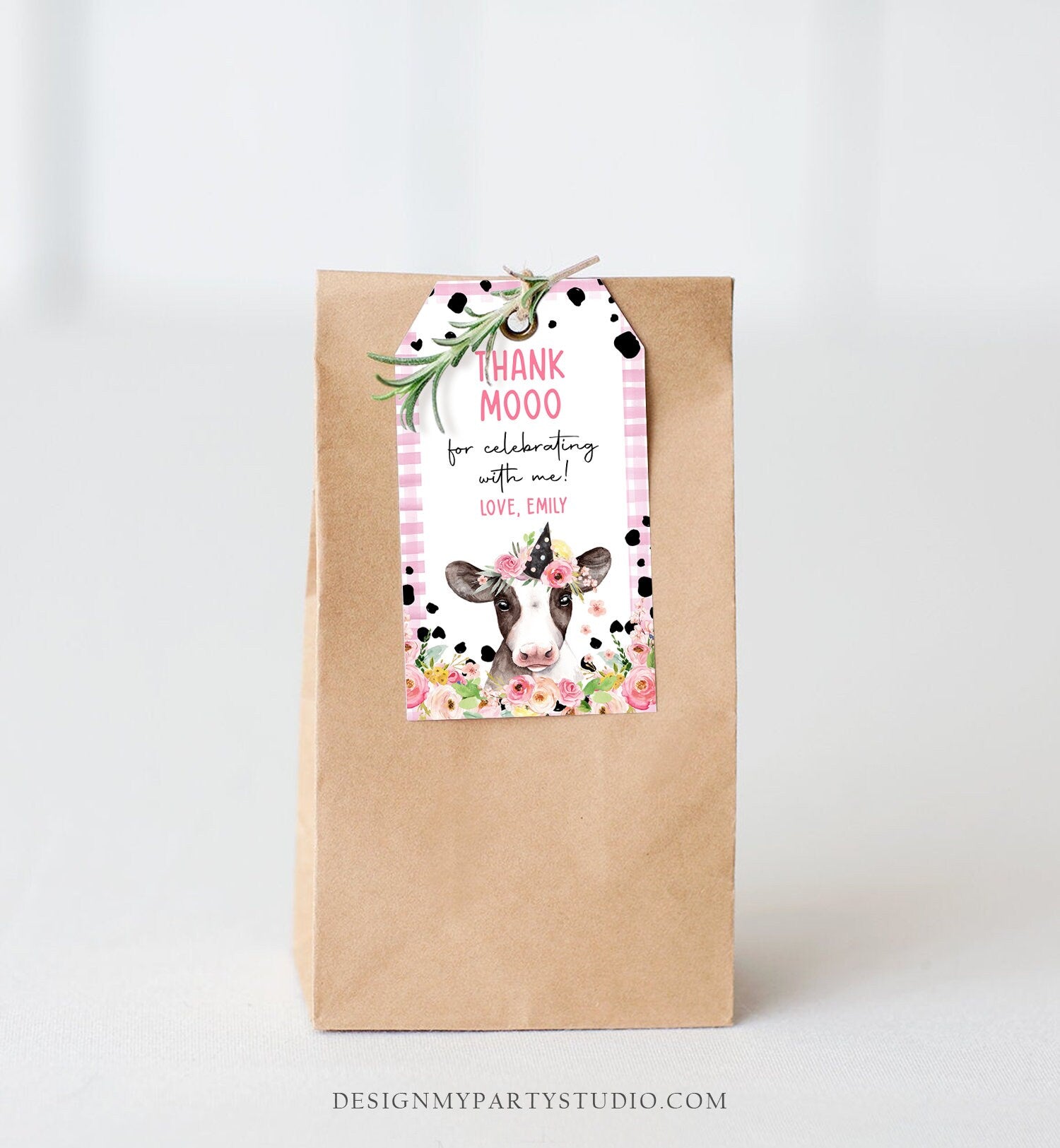 Editable Cow Thank You Tags Farm Favor Tags Thank Mooo Barnyard Gift Tags Pink Farm Floral Holy Cow Party Template Download Printable 0434