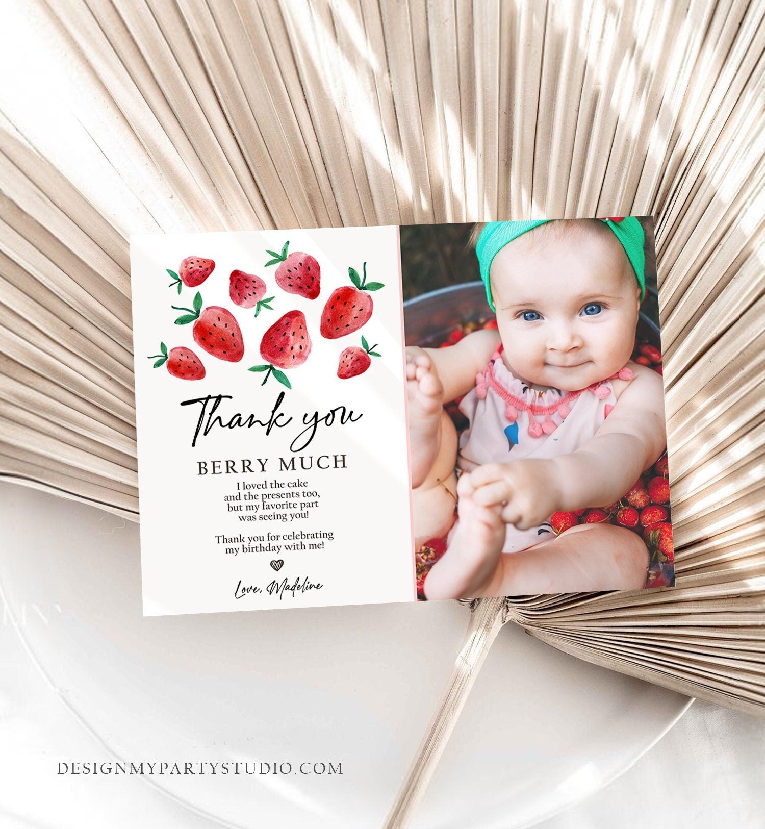 Editable Strawberry Thank You Card Strawberry Birthday First Berry Much Farmers Market Strawberries Download Printable Template Corjl 0399