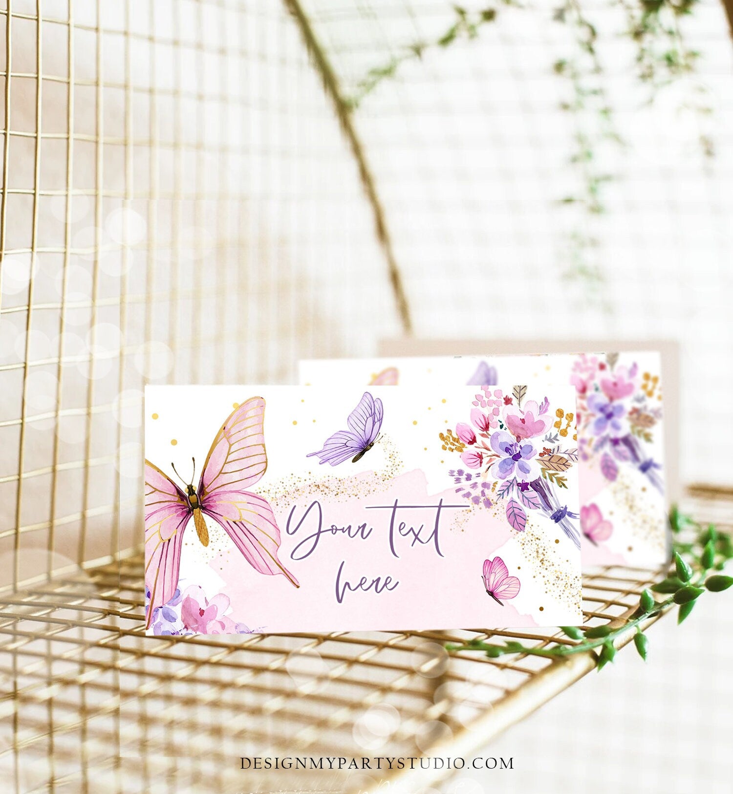 Editable Butterfly Food Labels Floral Butterfly Birthday Food Cards Tent Card Girl Pink Purple Buffet Label Tent Card Template Corjl 0437