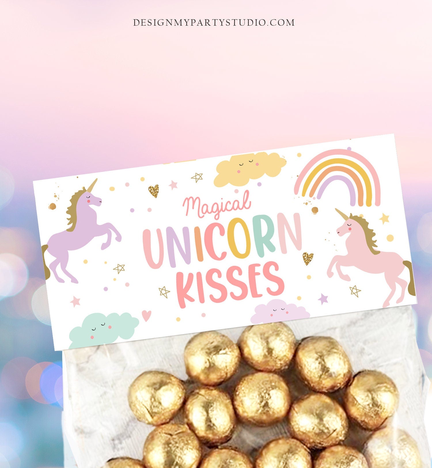 Unicorn Treat Bag Topper Birthday Party Magical Unicorn Kisses Label Unicorn Party Favors Pastel Instant Digital Download Printable 0426