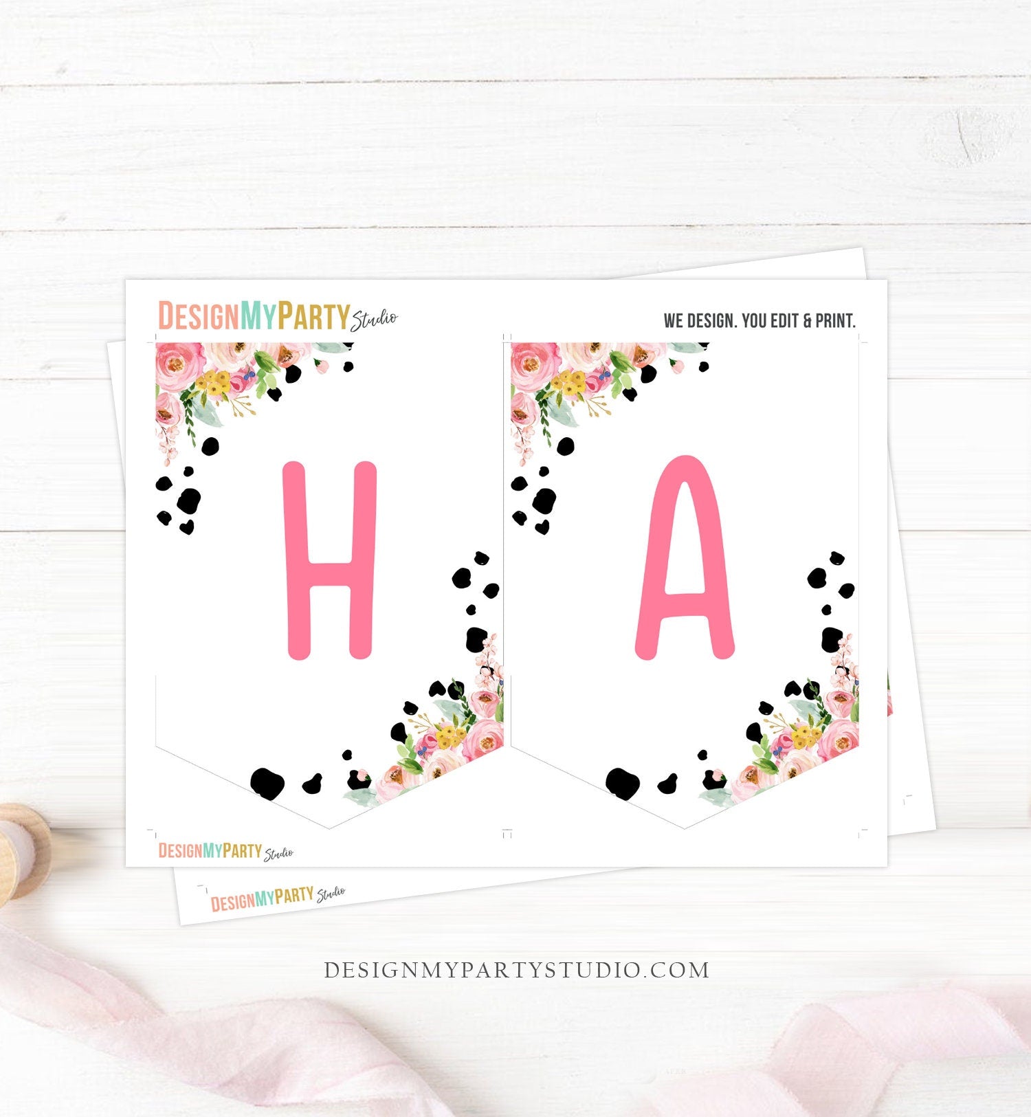 Happy Birthday Banner Cow Birthday Banner Farm Animals Girl Barnyard Birthday Farm Decorations Instant download PRINTABLE DIGITAL DIY 0434