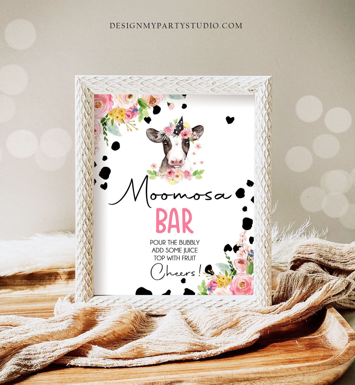 Moomosa Bar Cow Birthday Party Sign Mimosa Bar Sign Table Decor Farm Party Farm Animals Pink Girl Baby Shower Holy Cow Party Printable 0434