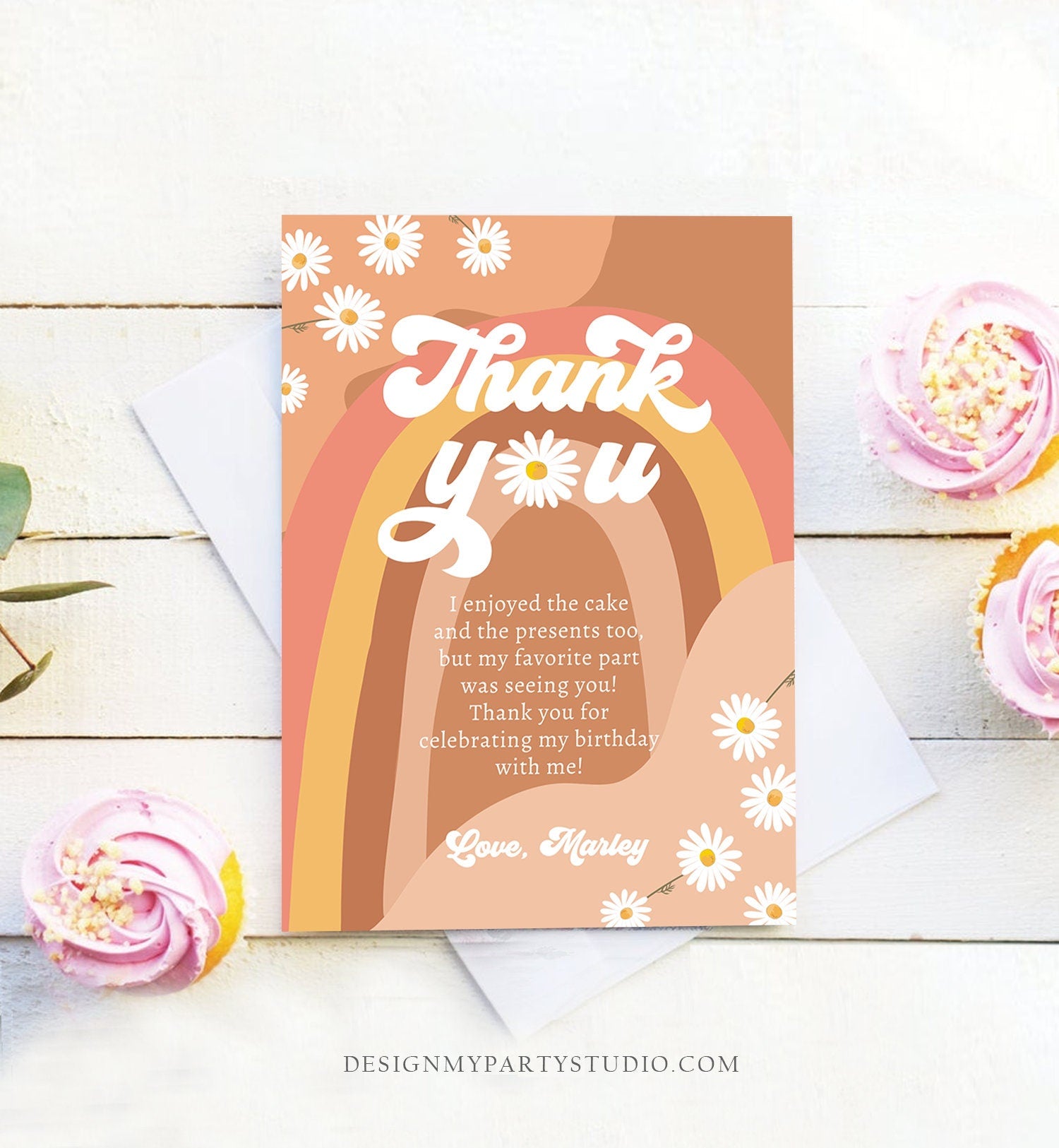 Editable Groovy Birthday Thank You Card Groovy Baby ShowerTwo Groovy One Boho Retro 70s Daisy Digital Download Template Printable 0428