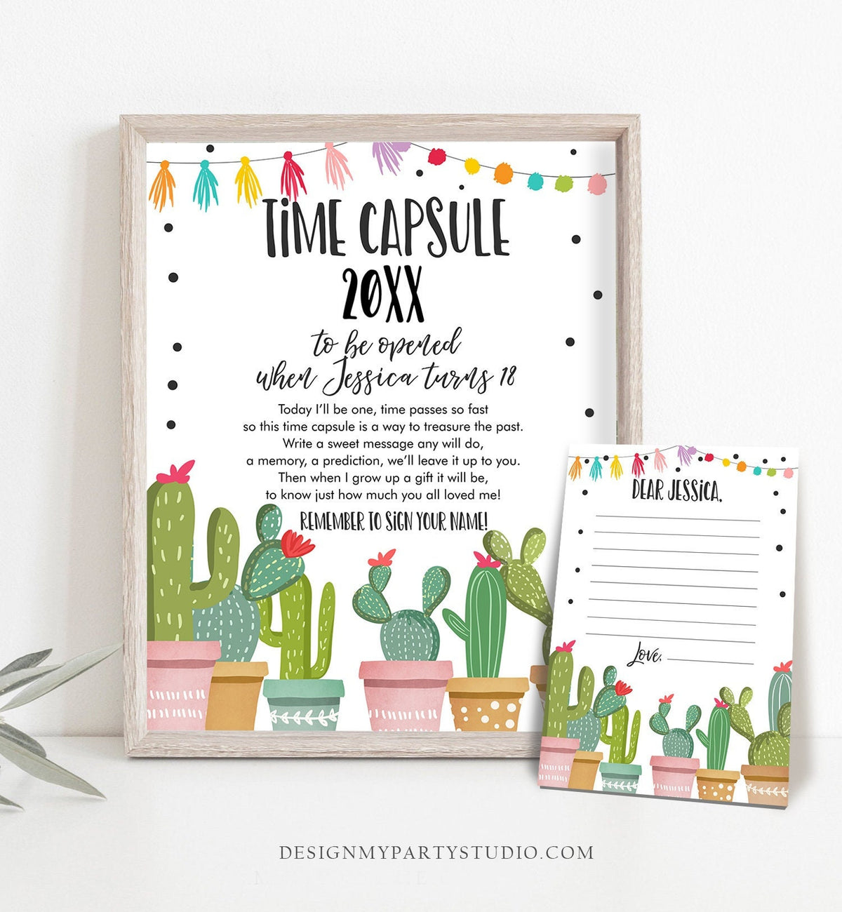 Editable Fiesta Time Capsule Mexican Birthday Party Cactus Uno Succulent Boy Girl First Birthday 1st Download Corjl Template Printable 0254