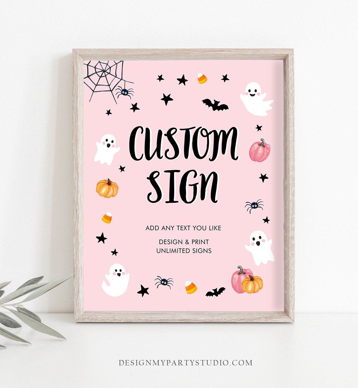 Editable Custom Pink Halloween Sign Baby Shower Pink Ghost Spooky Spooktacular Birthday Girl Table Sign 8x10 Digital Template Printable 0418