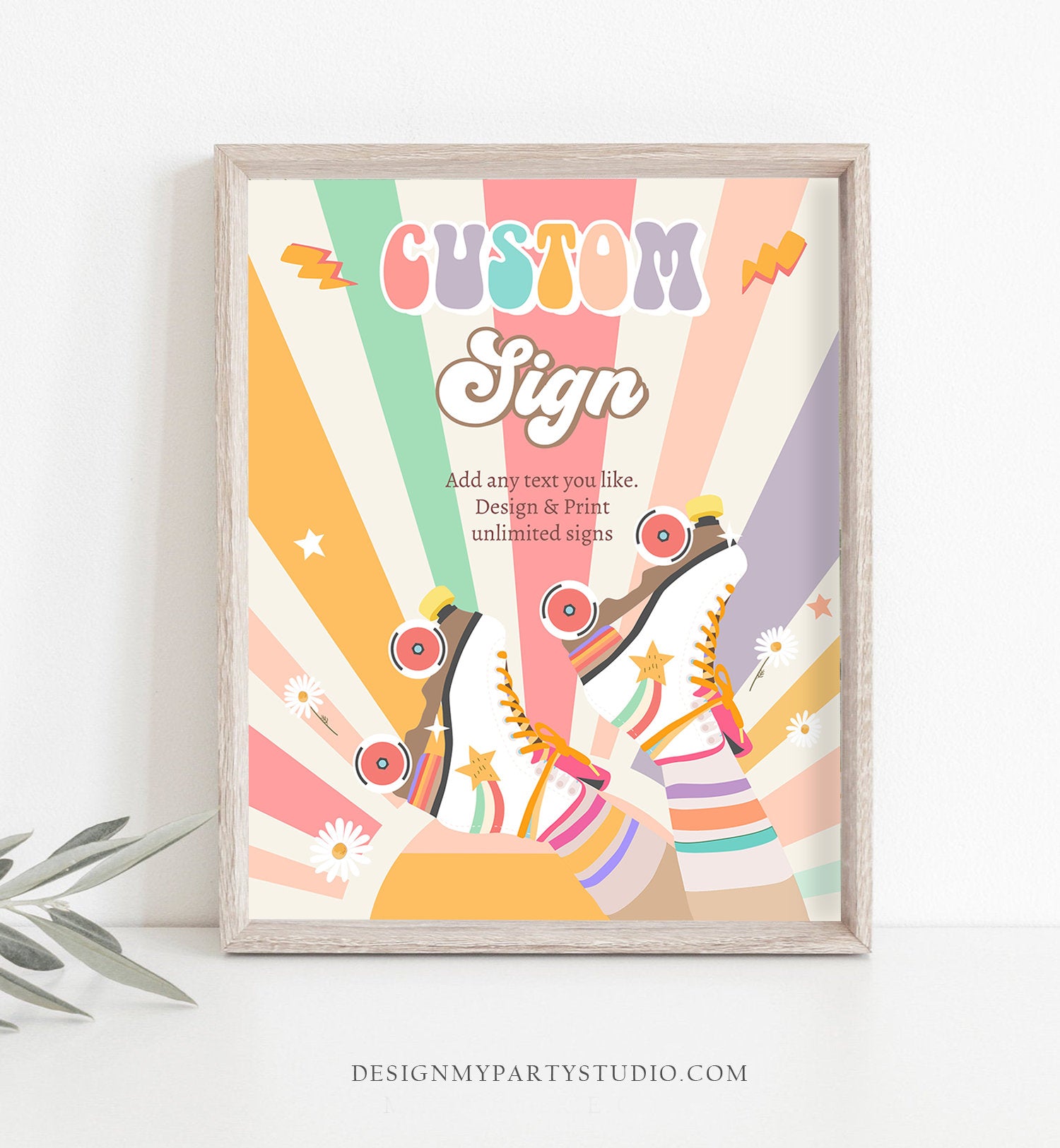 Editable Custom Sign Retro Roller Skate Birthday Party Sign Rollerskate Party Skating Roller Digital Download Template Printable 0435