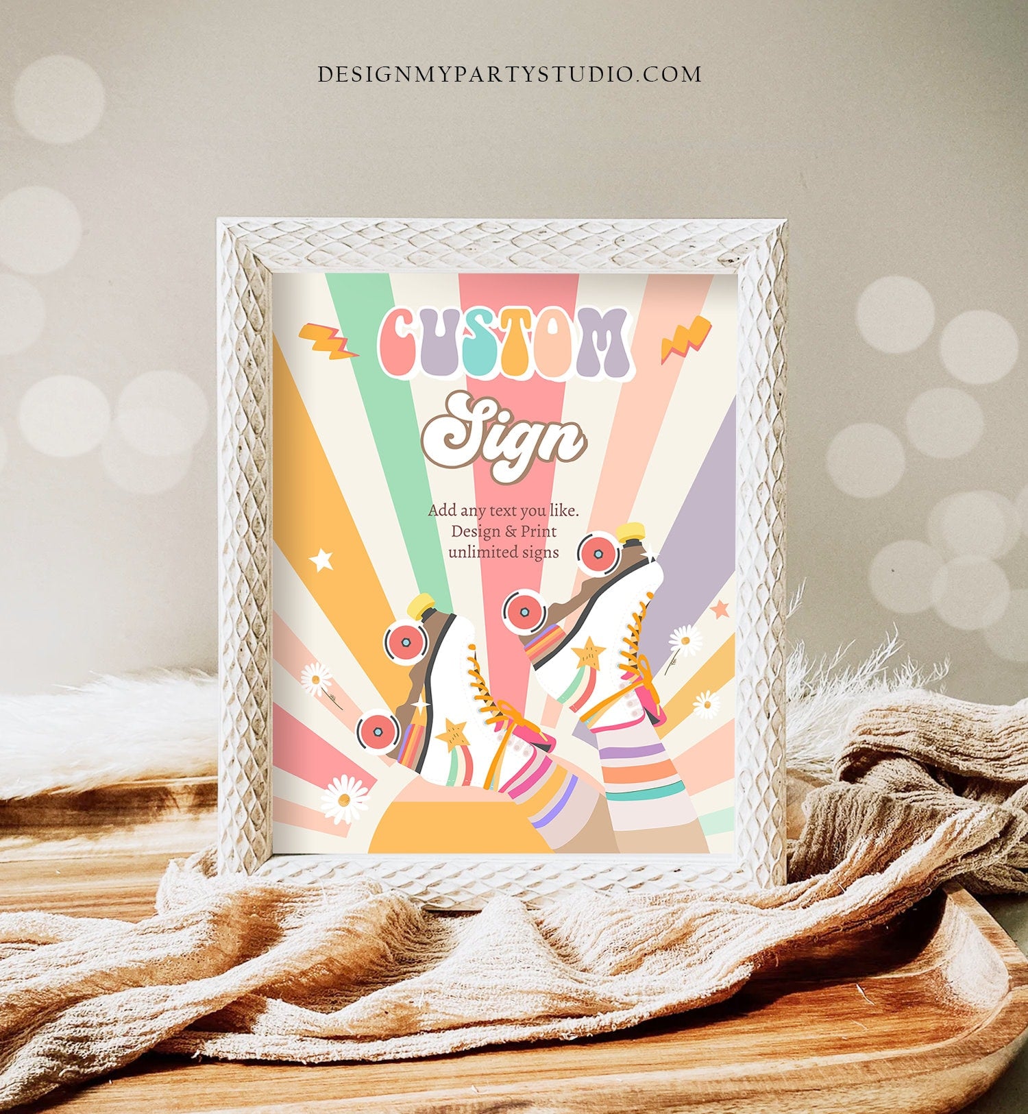 Editable Custom Sign Retro Roller Skate Birthday Party Sign Rollerskate Party Skating Roller Digital Download Template Printable 0435