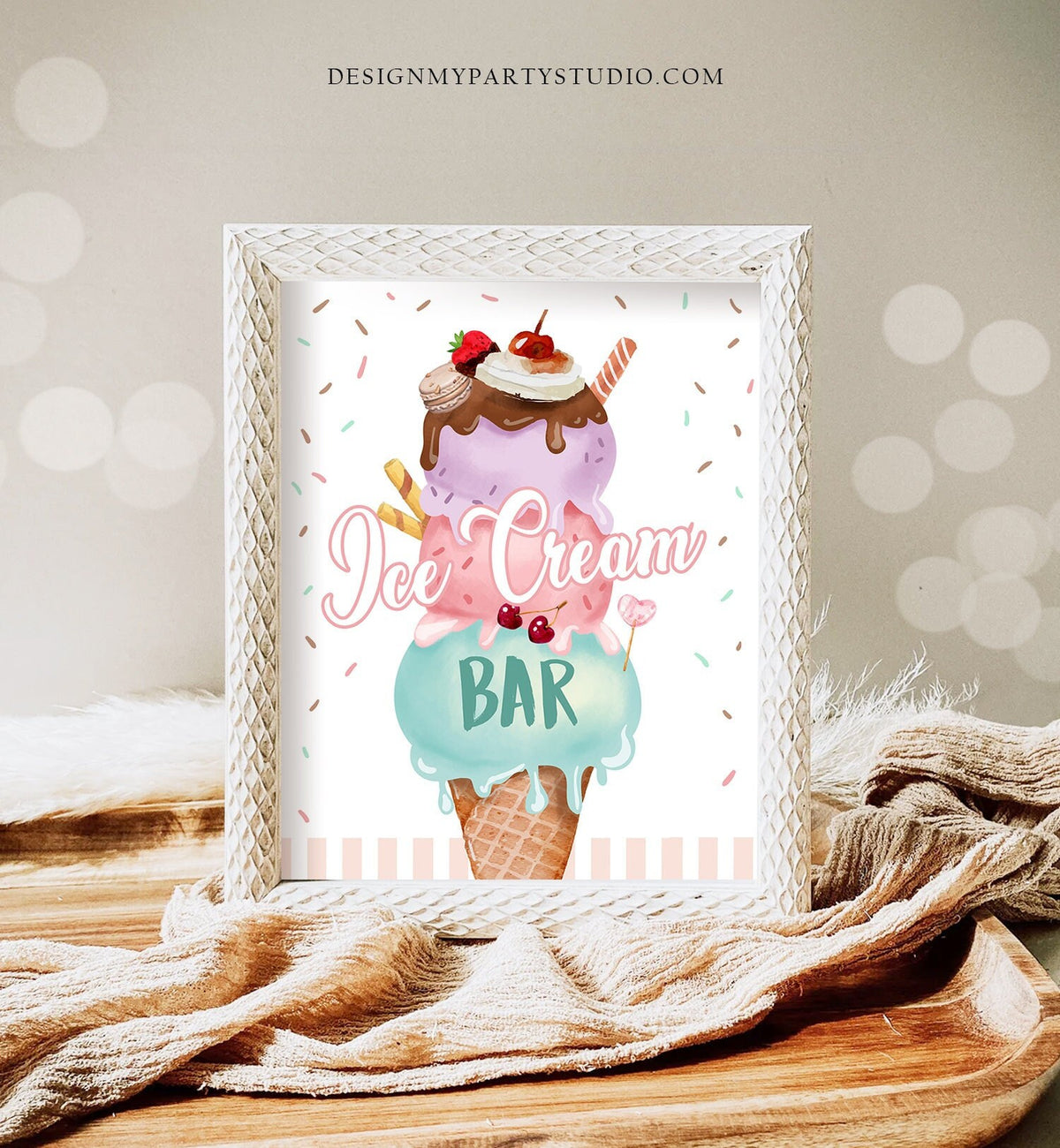 Ice Cream Bar Sign Ice Cream Social Birthday Ice Cream Party Sign Ice Cream Table Sign Pink Mint Purple Instant Download Printable 0392