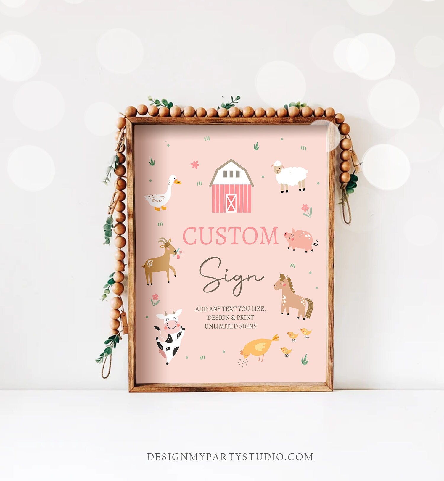 Editable Custom Sign Farm Animals Sign Pink Barnyard Birthday Decorations Girl Cow Pig Table Sign Decoration 8x10 Download PRINTABLE 0436