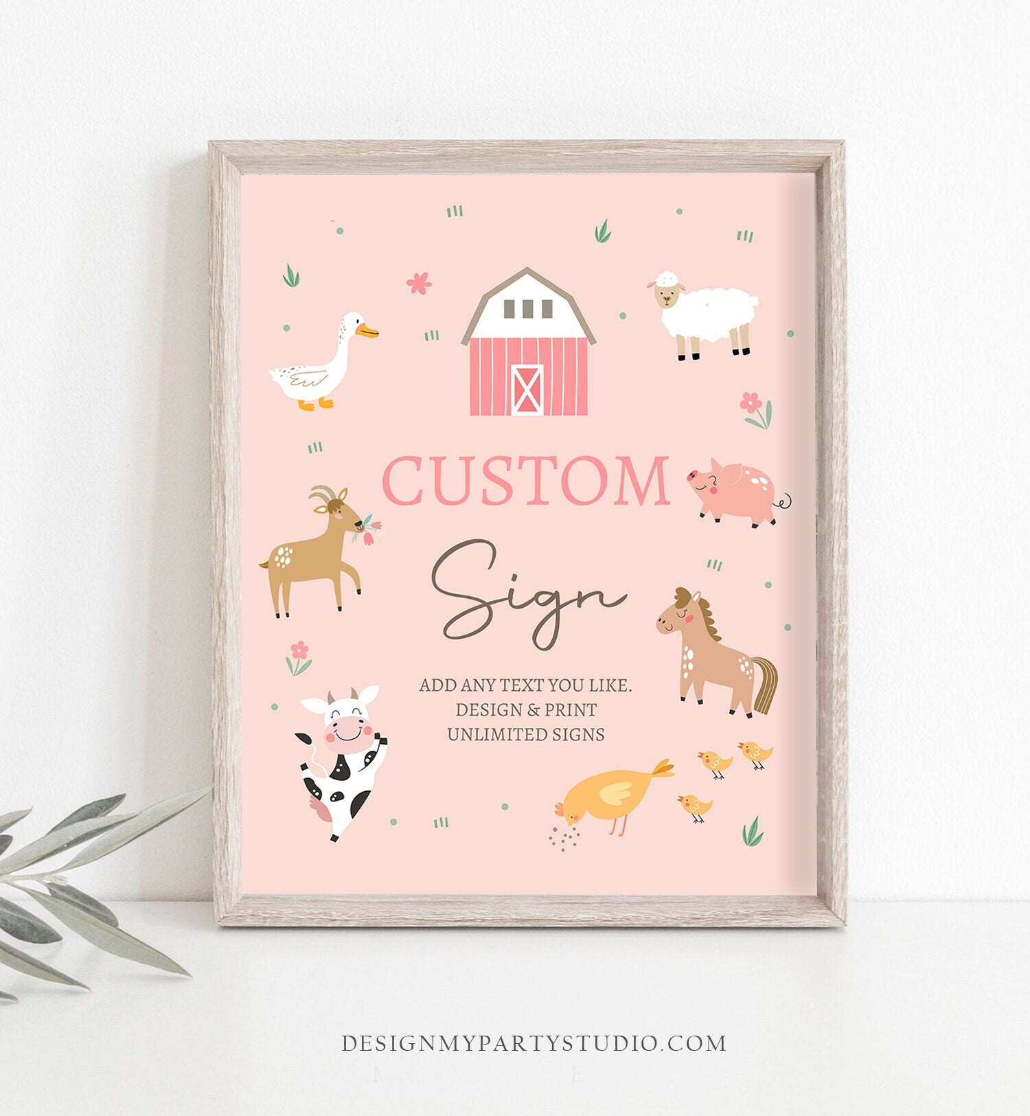 Editable Custom Sign Farm Animals Sign Pink Barnyard Birthday Decorations Girl Cow Pig Table Sign Decoration 8x10 Download PRINTABLE 0436