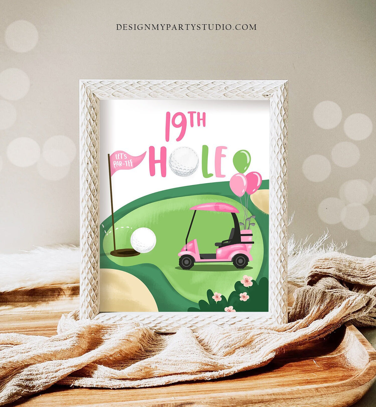 19th Hole Golf Birthday Sign Golf Birthday Party Decor Par-tee Girl Pink Decor Golfing Hole in One 1st Party Time Download Printable 0405