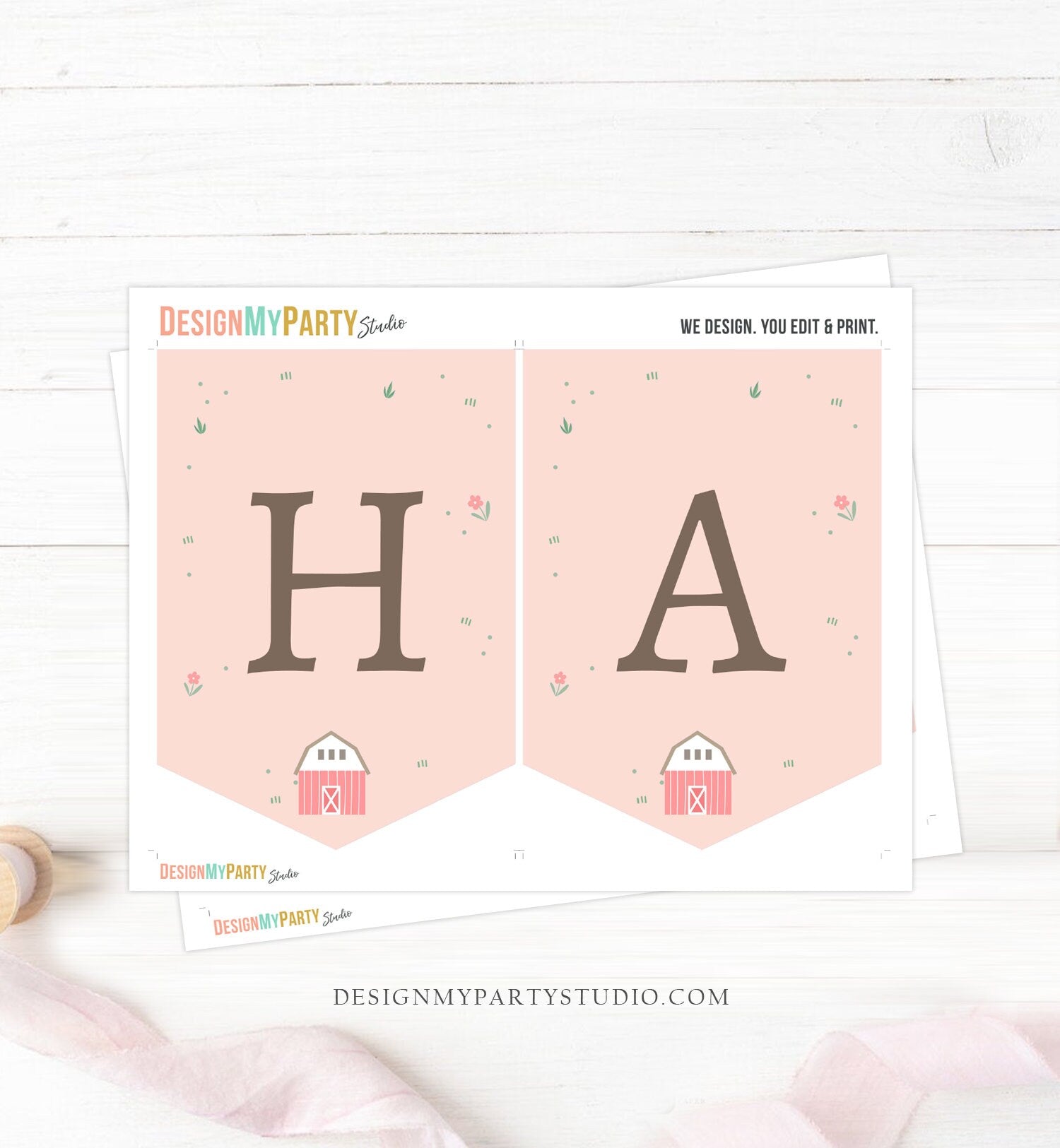 Happy Birthday Banner Pink Farm Birthday Banner Farm Animals Girl Barnyard Birthday Decorations Instant Download PRINTABLE DIGITAL DIY 0436