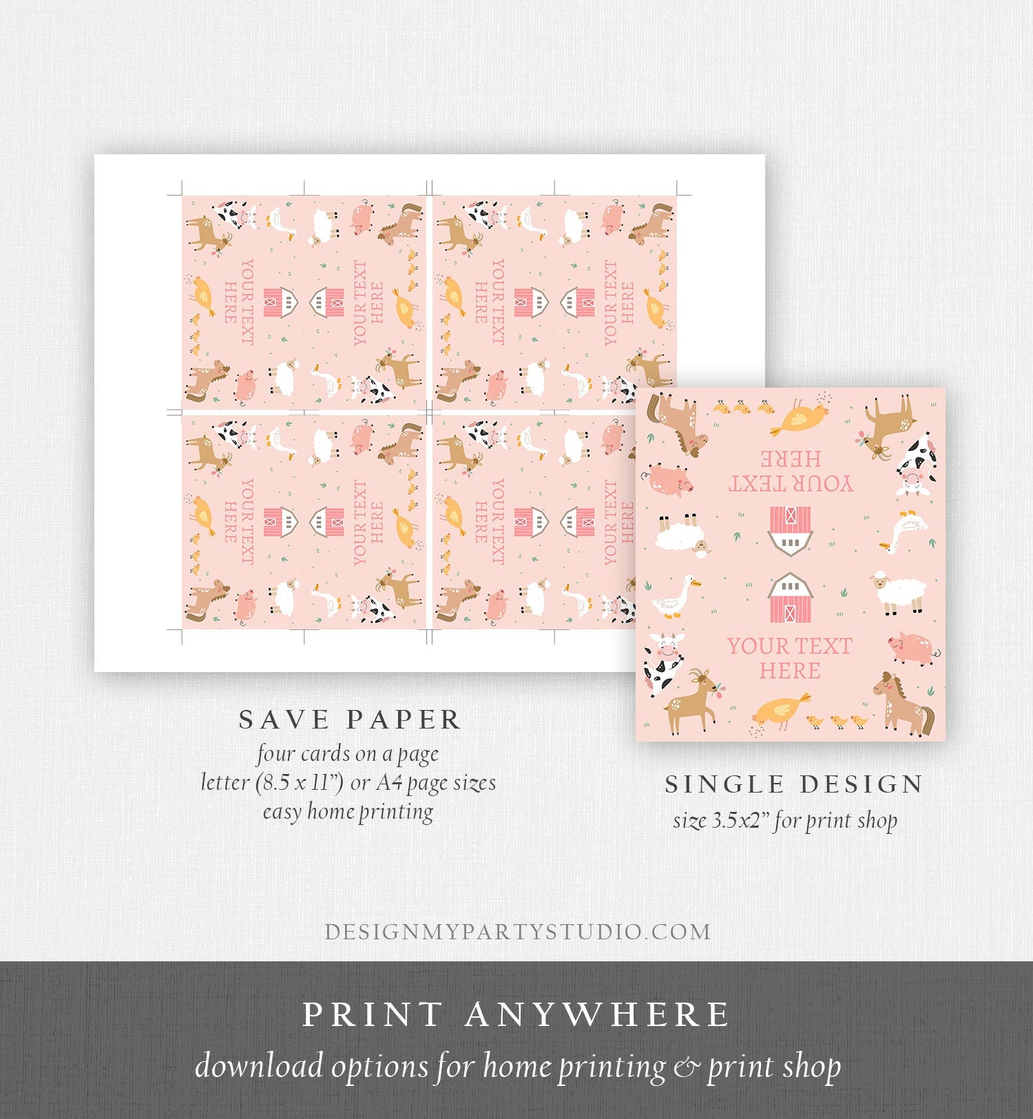 Editable Farm Animals Food Labels Barnyard Birthday Food Cards Tent Card Girl Pink Farm Cow Buffet Label Tent Card Template Corjl 0436