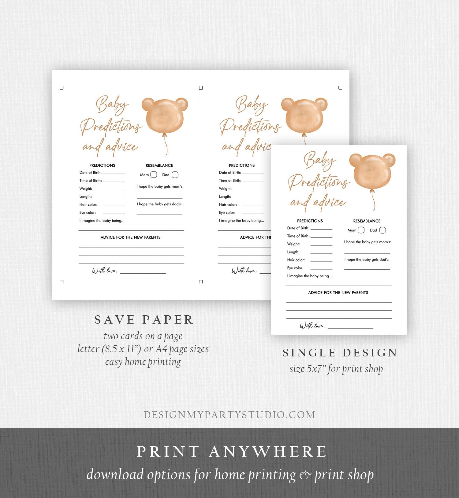 Editable Baby Predictions Baby Shower Game Advice for Parents Teddy Bear Boho Bearly Wait Activity Digital Download Template Printable 0439