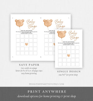 Editable Baby Bingo Game Baby Shower Game Modern Bear Cute Teddy Bear Baby Shower Boho Bearly Wait Activity Corjl Template Printable 0439