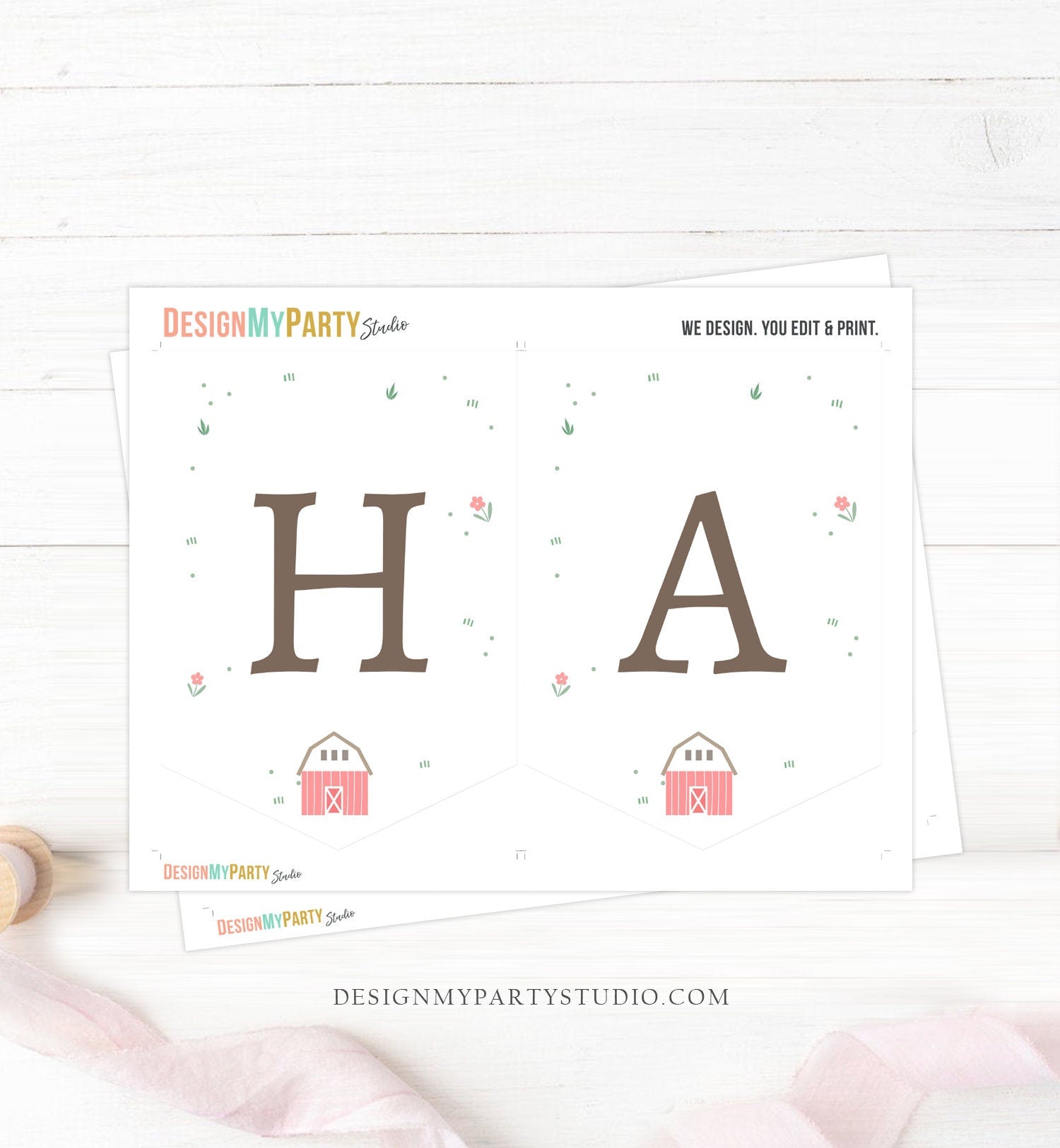 Happy Birthday Banner Pink Farm Birthday Banner Farm Animals Girl Barnyard Birthday Decorations Instant Download PRINTABLE DIGITAL DIY 0436