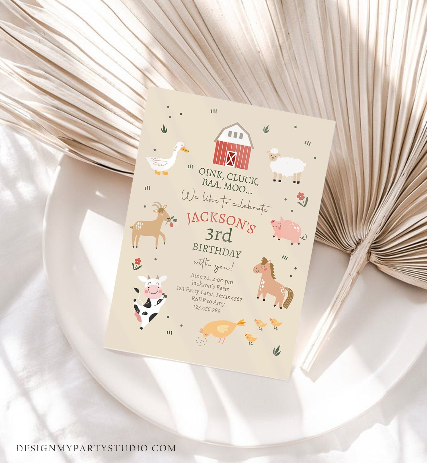 Editable Farm Animals Birthday Invitation Boy Farm Barnyard First Birthday Party Animals Modern Farm Download Evite Template Printable 0436