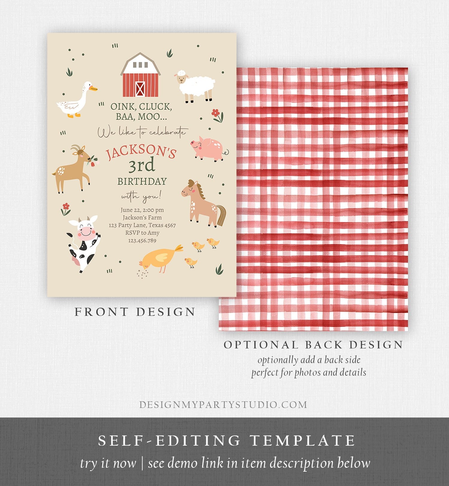 Editable Farm Animals Birthday Invitation Boy Farm Barnyard First Birthday Party Animals Modern Farm Download Evite Template Printable 0436