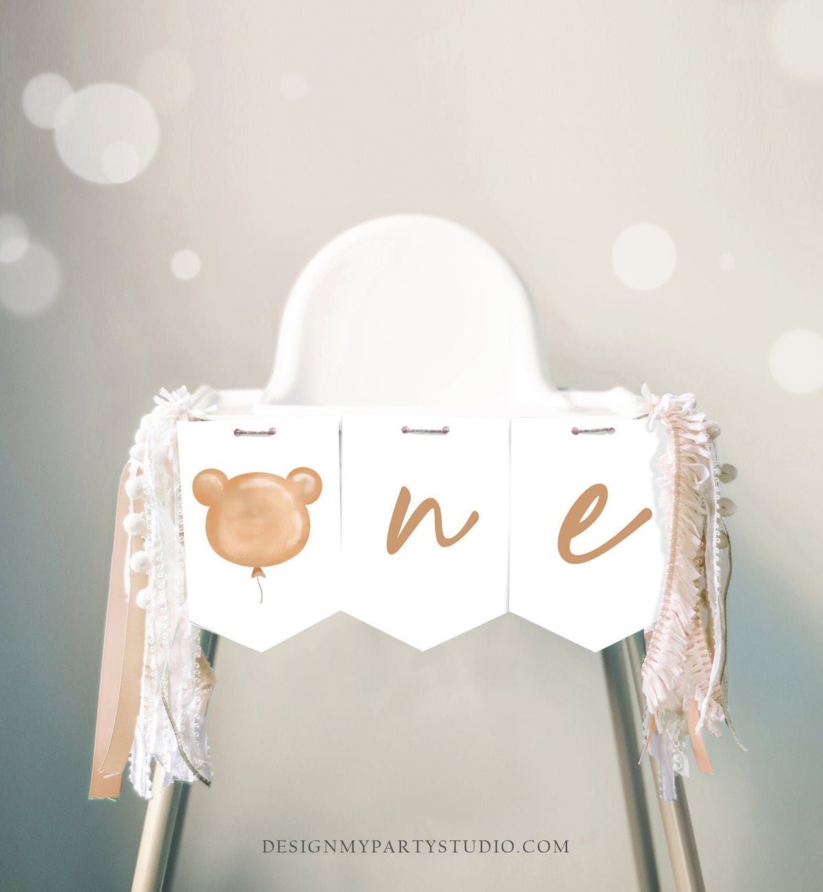 Bear High Chair Banner Teddy Bear Birthday Party 1st First Birthday Modern Bear Picnic Cute Beary First Decor Neutral PRINTABLE Digital 0439