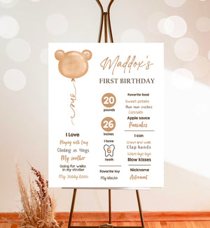 Editable Teddy Bear 1st Birthday Milestones Sign Teddy Bear Picnic Birthday First Birthday Beary Cute Download Corjl Template Printable 0439