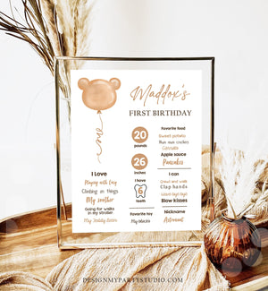 Editable Teddy Bear 1st Birthday Milestones Sign Teddy Bear Picnic Birthday First Birthday Beary Cute Download Corjl Template Printable 0439