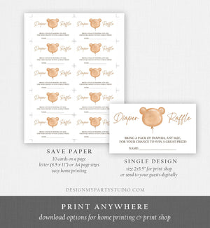 Editable Boho Teddy Bear Diaper Raffle Ticket Bear Baby Shower Insert Card Diaper Game Neutral Bearly Wait Template PRINTABLE Corjl 0439