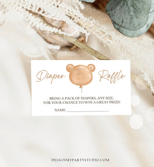 Editable Boho Teddy Bear Diaper Raffle Ticket Bear Baby Shower Insert Card Diaper Game Neutral Bearly Wait Template PRINTABLE Corjl 0439