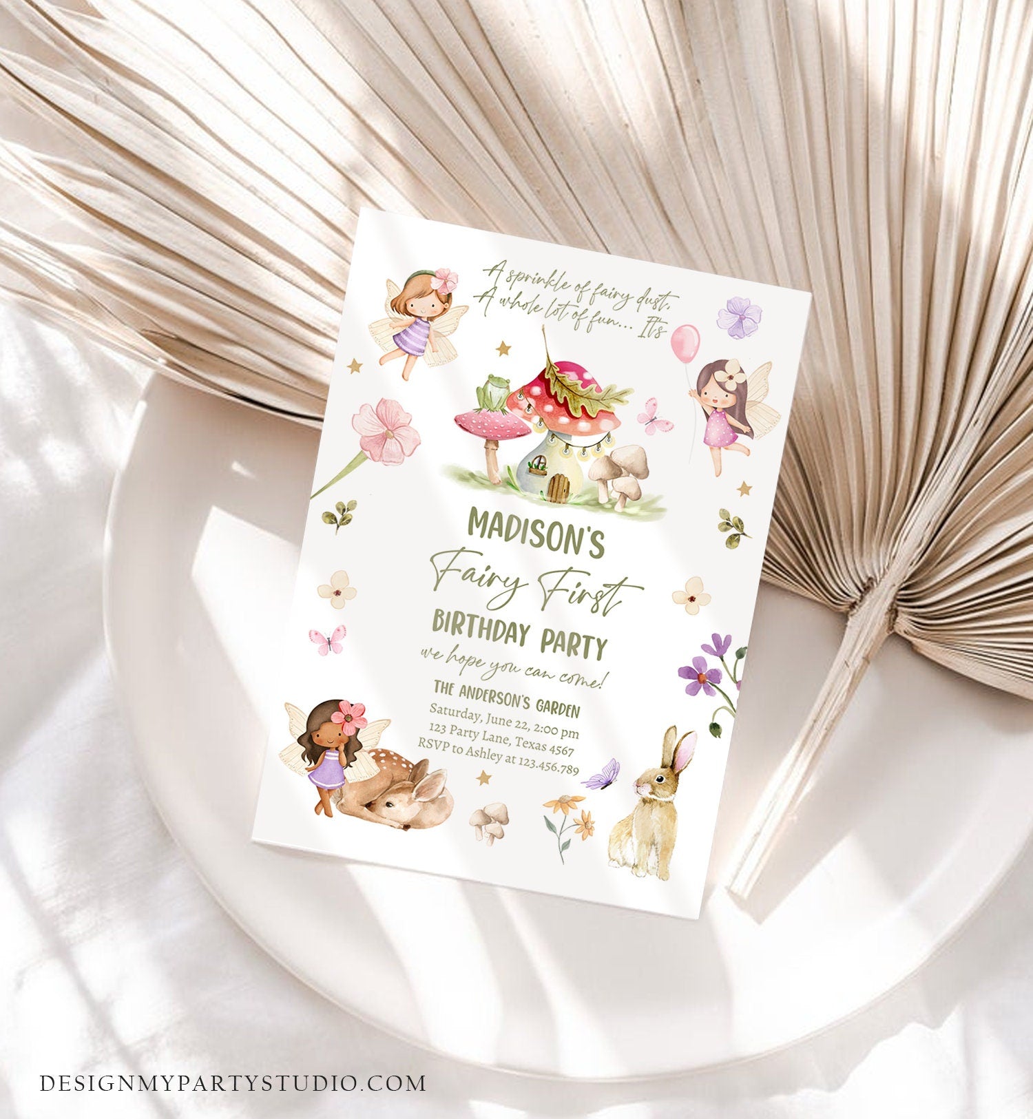 Editable Fairy Birthday Invitation Whimsical Enchanted Pixie Fairy Party Floral Fairy Invitation Girl Download Printable Template Corjl 0438