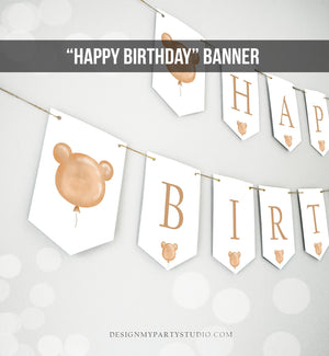 Happy Birthday Banner Teddy Bear Banner Girl Beary First Birthday Decorations Cute Bear Picnic Instant download PRINTABLE DIGITAL DIY 0439