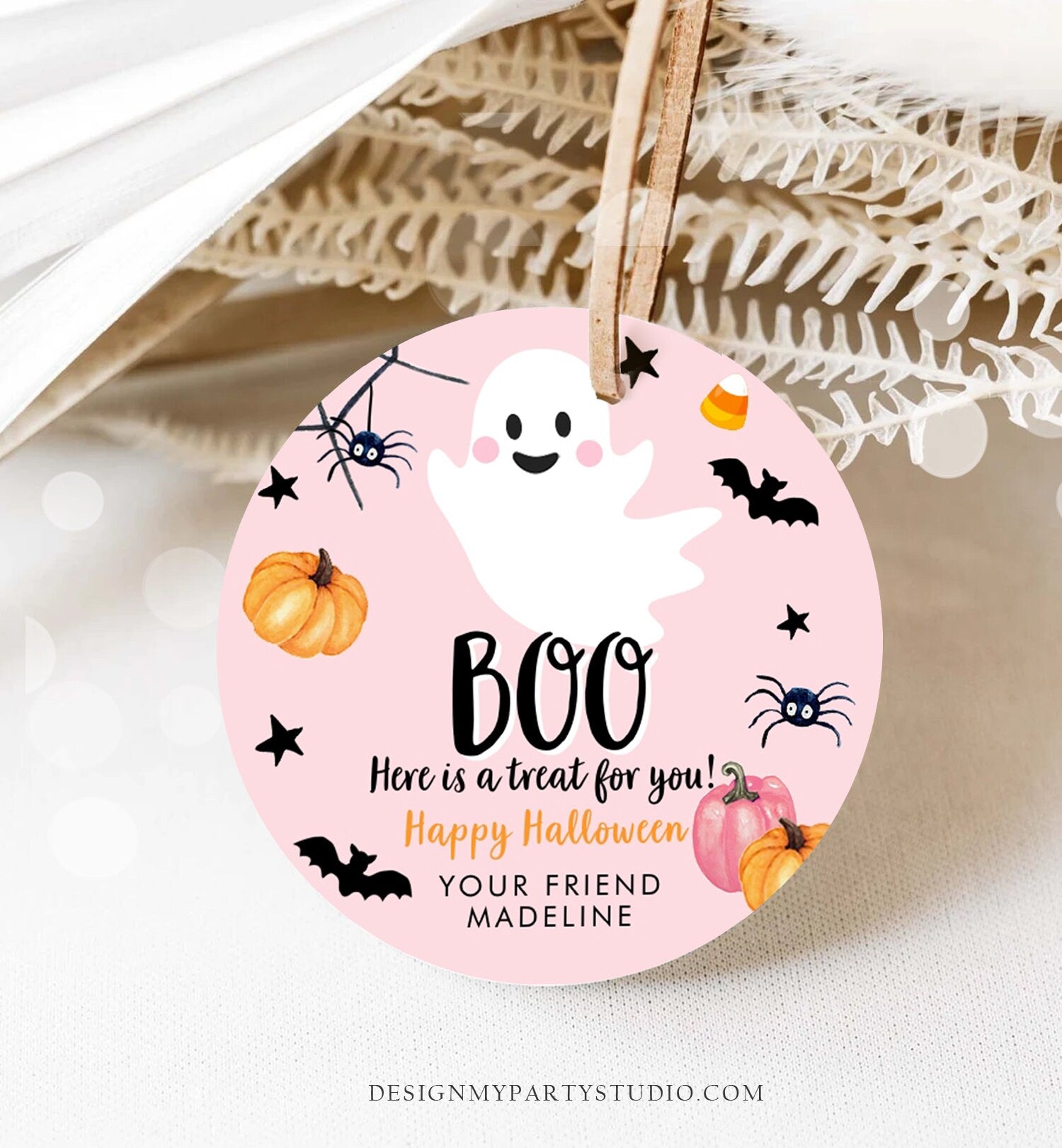 Editable Halloween Favor Tags Boo Gift Tag Costume Party Treat Favor Sticker Birthday Party Pink Download Printable Template Corjl 0418 0261