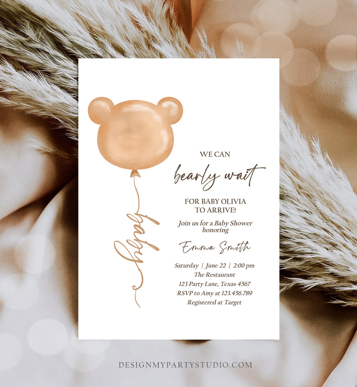 Editable We Can Bearly Wait Baby Shower Invitation Teddy Bear Gender Neutral Brown Boho Digital Download Template Printable 0439