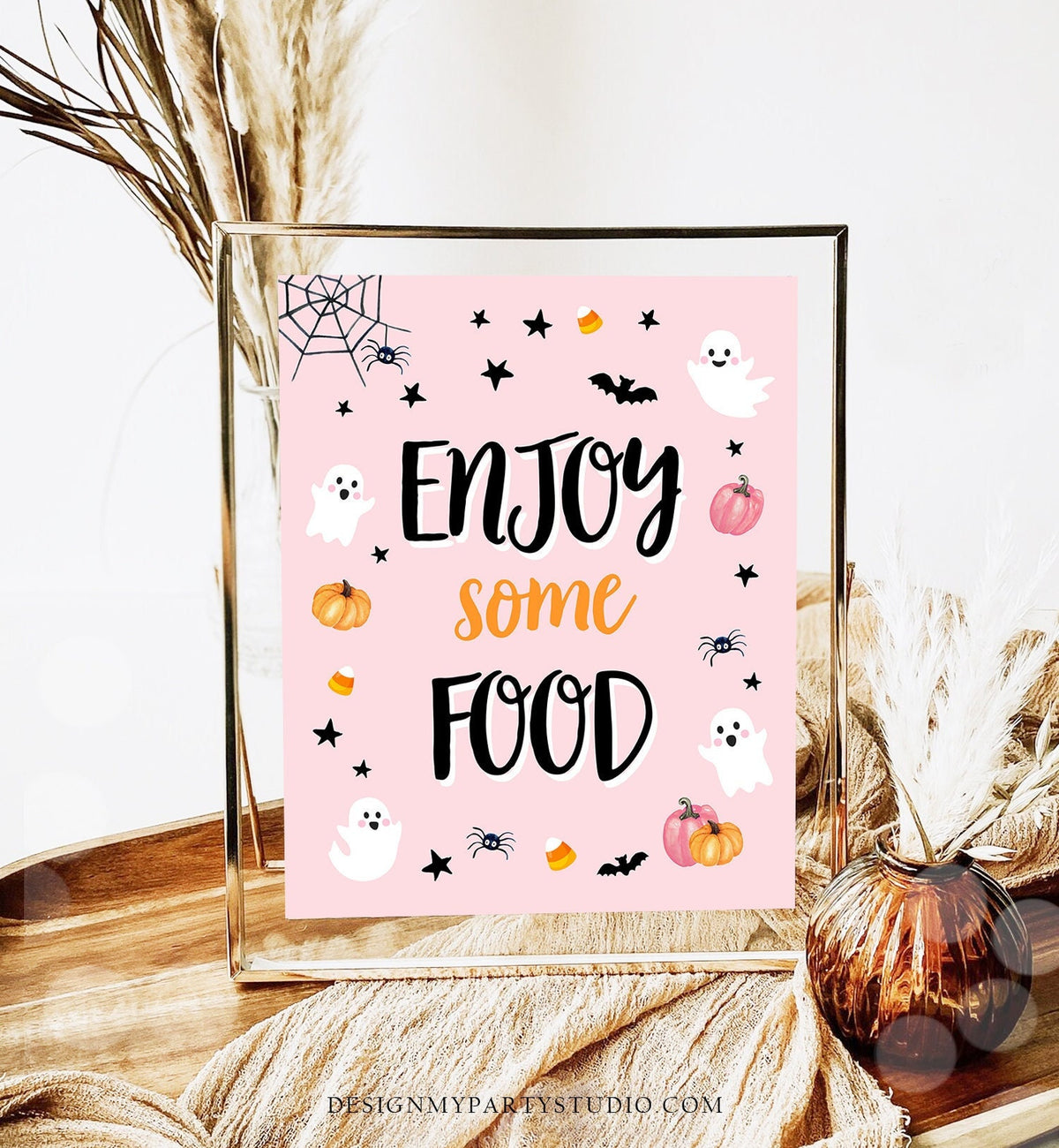 Halloween Food Sign Table Decor Halloween Ghost Party Sign Pink Ghost Spooktacular Halloween Birthday Snack Digital Download Printable 0418