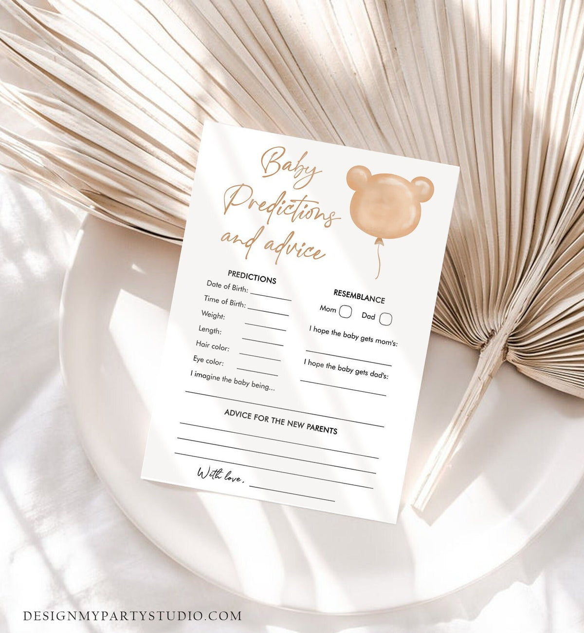 Editable Baby Predictions Baby Shower Game Advice for Parents Teddy Bear Boho Bearly Wait Activity Digital Download Template Printable 0439