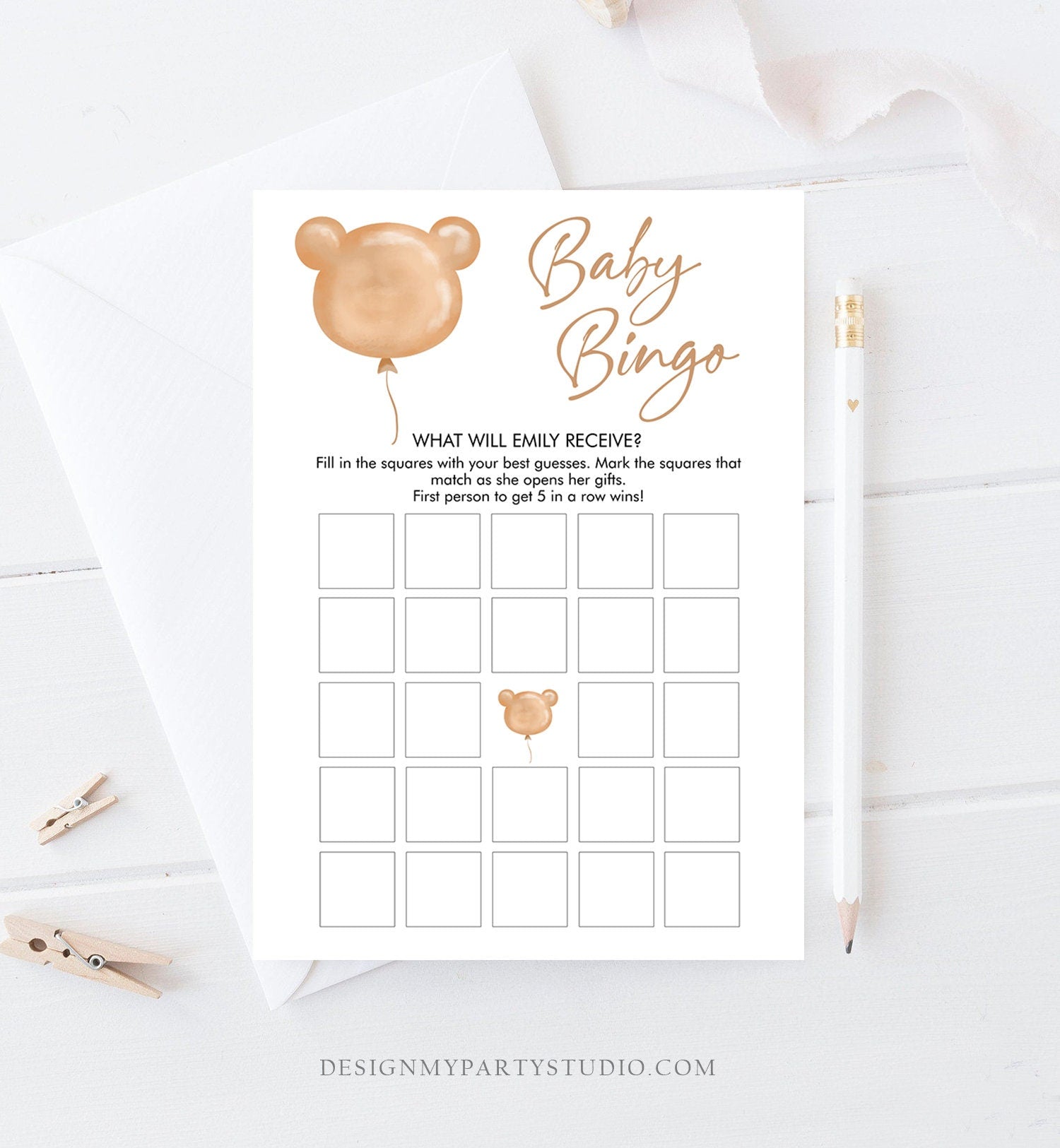 Editable Baby Bingo Game Baby Shower Game Modern Bear Cute Teddy Bear Baby Shower Boho Bearly Wait Activity Corjl Template Printable 0439