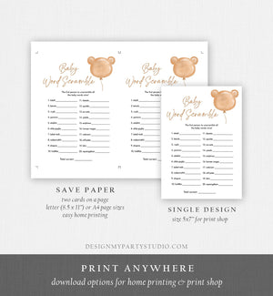 Editable Word Scramble Baby Shower Game Modern Bear Cute Teddy Bear Baby Shower Boho Bearly Wait Activity Corjl Template Printable 0439