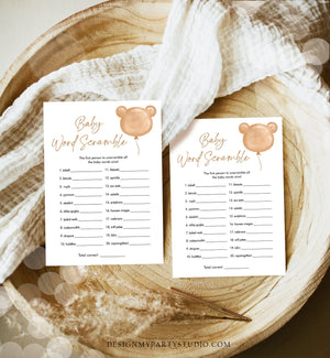 Editable Word Scramble Baby Shower Game Modern Bear Cute Teddy Bear Baby Shower Boho Bearly Wait Activity Corjl Template Printable 0439