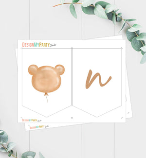 Bear High Chair Banner Teddy Bear Birthday Party 1st First Birthday Modern Bear Picnic Cute Beary First Decor Neutral PRINTABLE Digital 0439