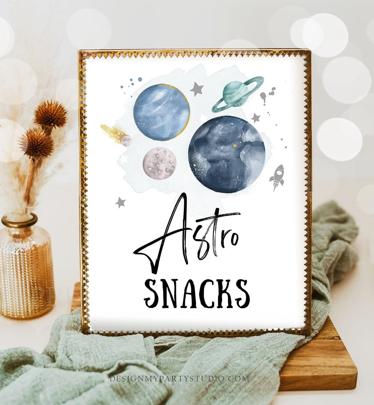 Astro Snacks Space Party Sign Outer Space Birthday Sign Galaxy Party Decor Dessert Boy Snacks Sign Silver Planets Astronaut PRINTABLE 0357