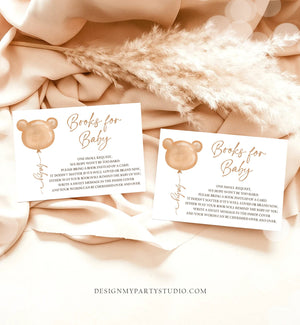 Editable Bear Bring a Book Card Boho Teddy Bear Baby Shower Bearly Wait Books for Baby Gender Neutral Boy Girl Template PRINTABLE Corjl 0439