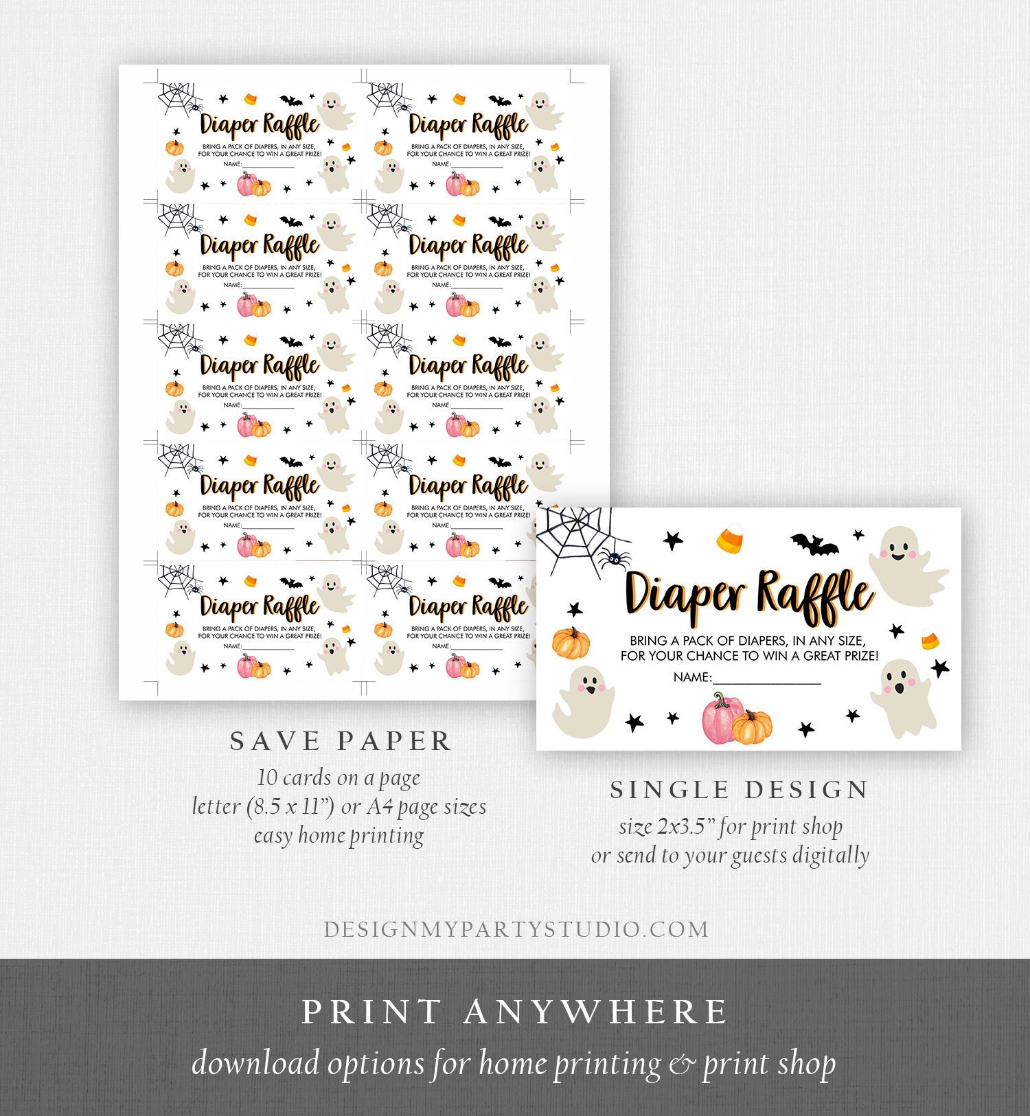 Editable Halloween Diaper Raffle Ticket Peek a Boo Halloween Baby Shower Registry Card Diaper Game Place Card Template PRINTABLE Corjl 0418