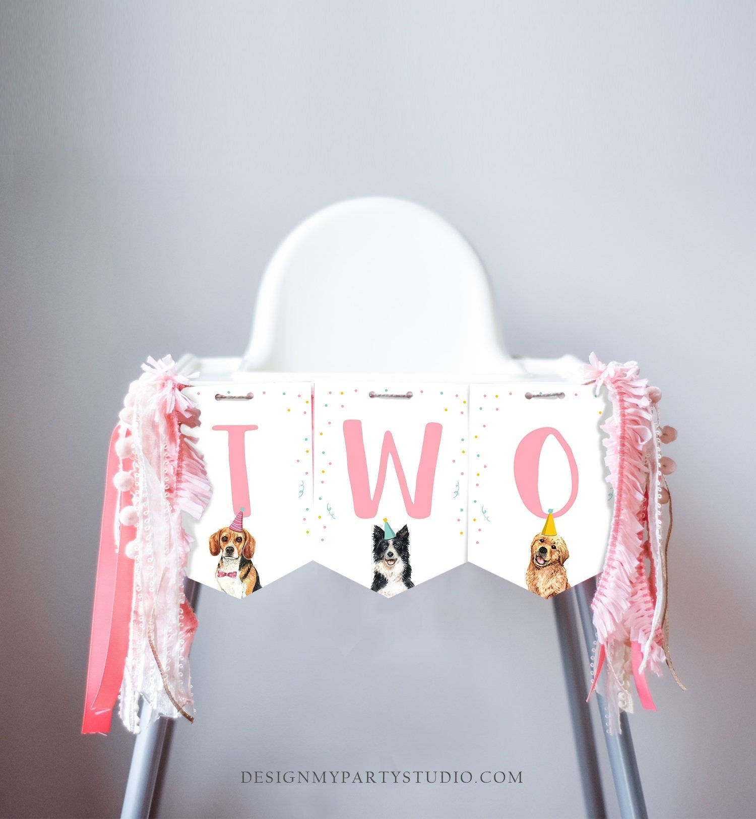 Puppy 2nd Birthday High Chair Banner Dog Birthday Party Puppy Birthday Girl TWO Banner Puppy Party Decor Dog Download PRINTABLE Digital 0384