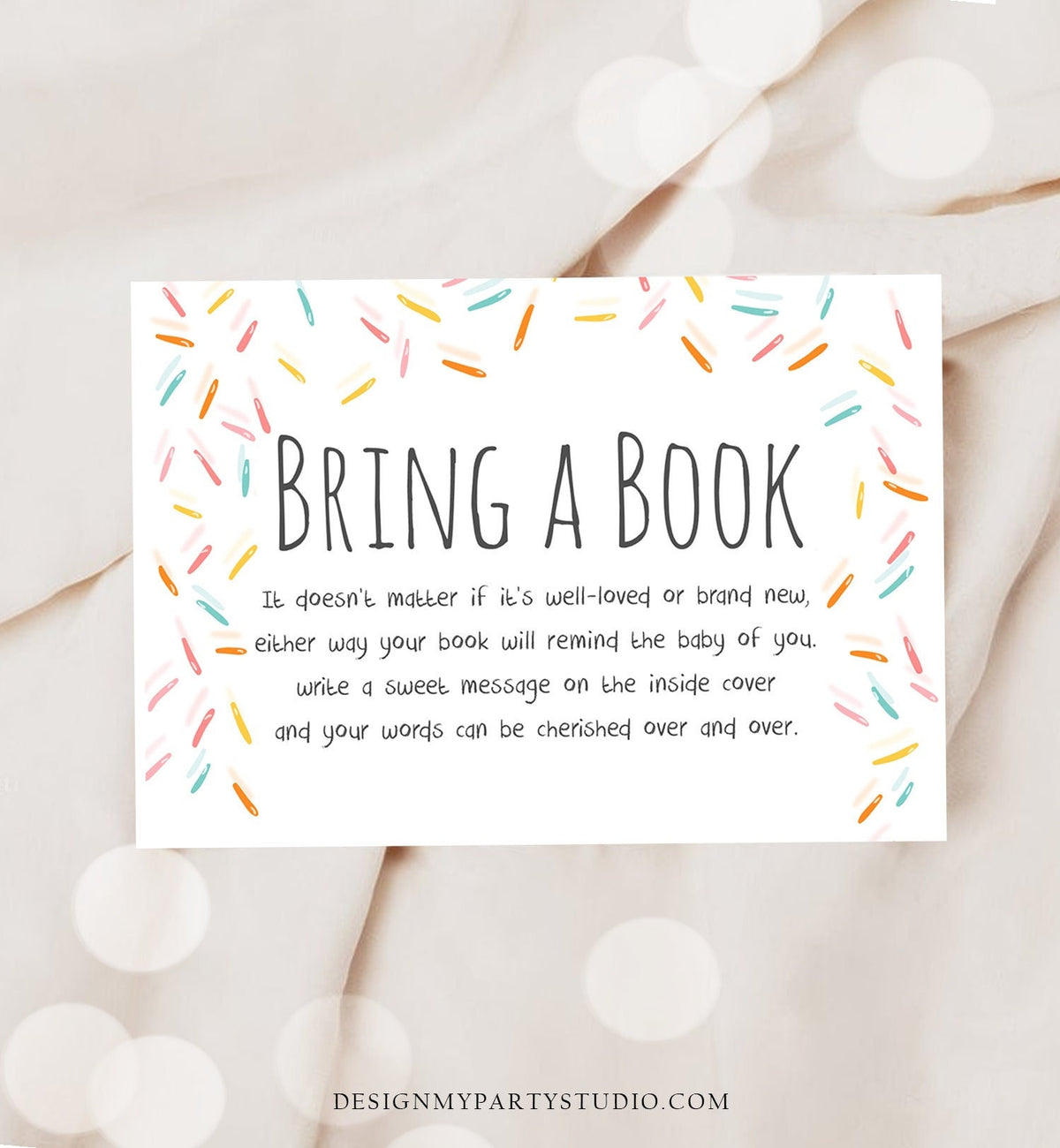 Editable Bring a Book Card Baby Sprinkle Book Insert Books for Baby Book Request Baby Shower Sprinkles Digital Template Printable 0216