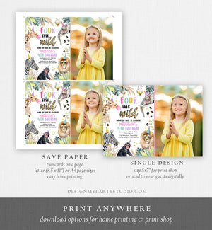 Editable Four Ever Wild Birthday Invitation Leopard Safari Animals Zoo 4th Birthday Party Animals Download Printable Template Corjl 0417