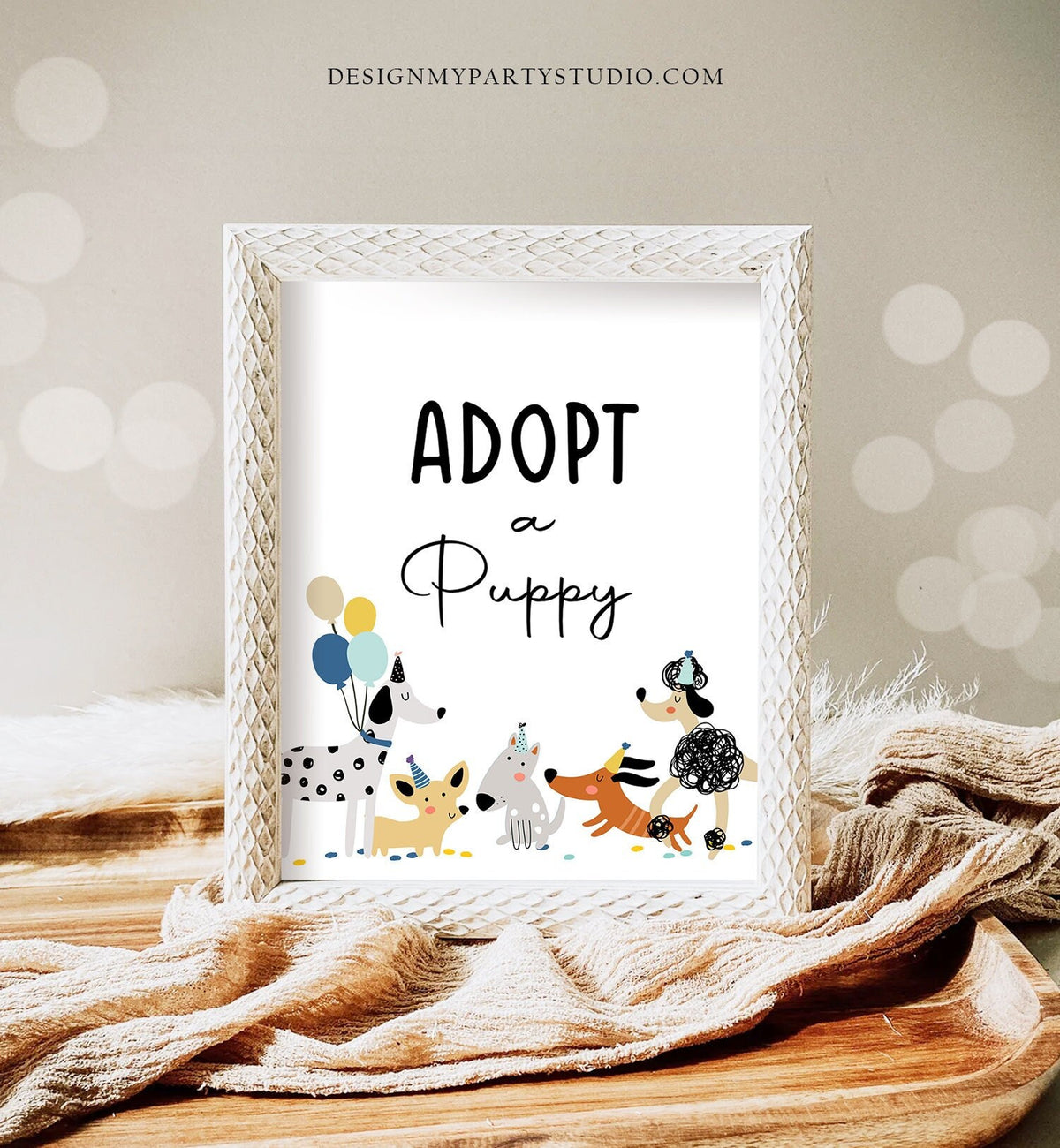 Adopt a Puppy Birthday Sign Table Decor Dog Birthday Party Boy Blue Puppy Adoption Sign Vet Pawty Decor Table Sign Download Printable 0429