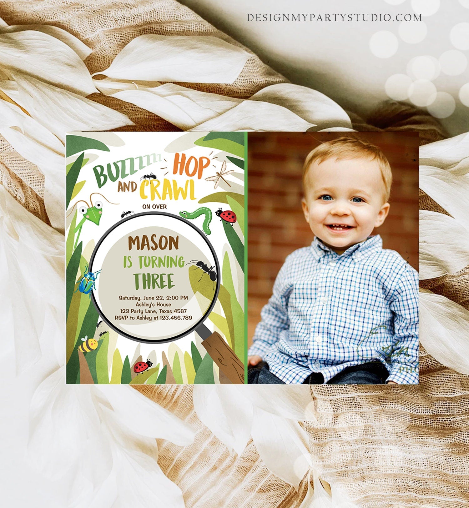 Editable Bug Birthday Invitation Insect Party Bugging Outdoor bug Hunt Bugs Boy Download Printable Invitation Template Digital Corjl 0090