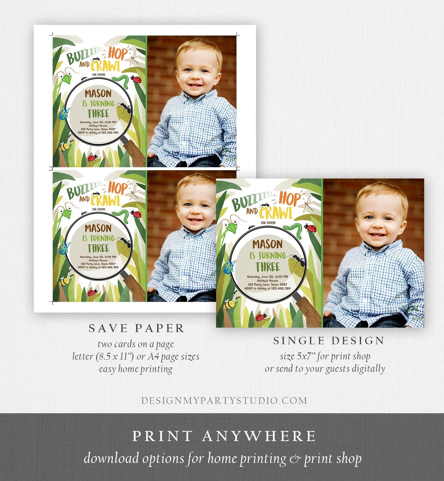 Editable Bug Birthday Invitation Insect Party Bugging Outdoor bug Hunt Bugs Boy Download Printable Invitation Template Digital Corjl 0090